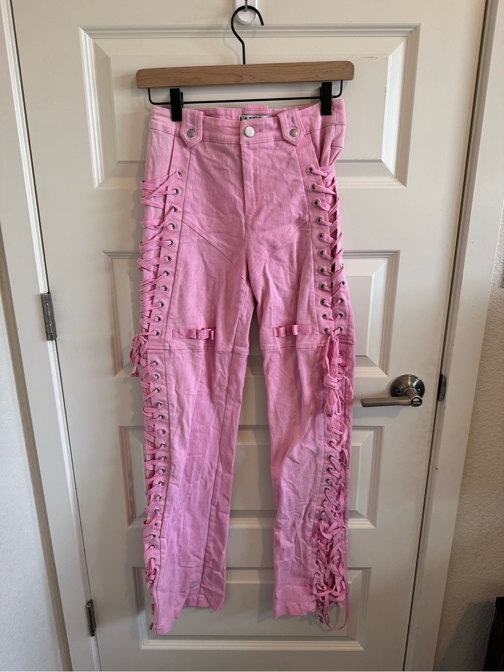 I.AM.GIA Pink Lace Up High Waisted Pants